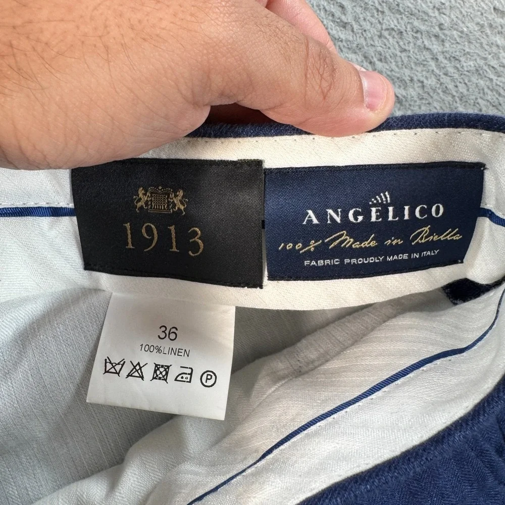 Hawes And‎ Curtis Pant Men's 36x29 Blue Linen Dress Straight Slacks Trouser